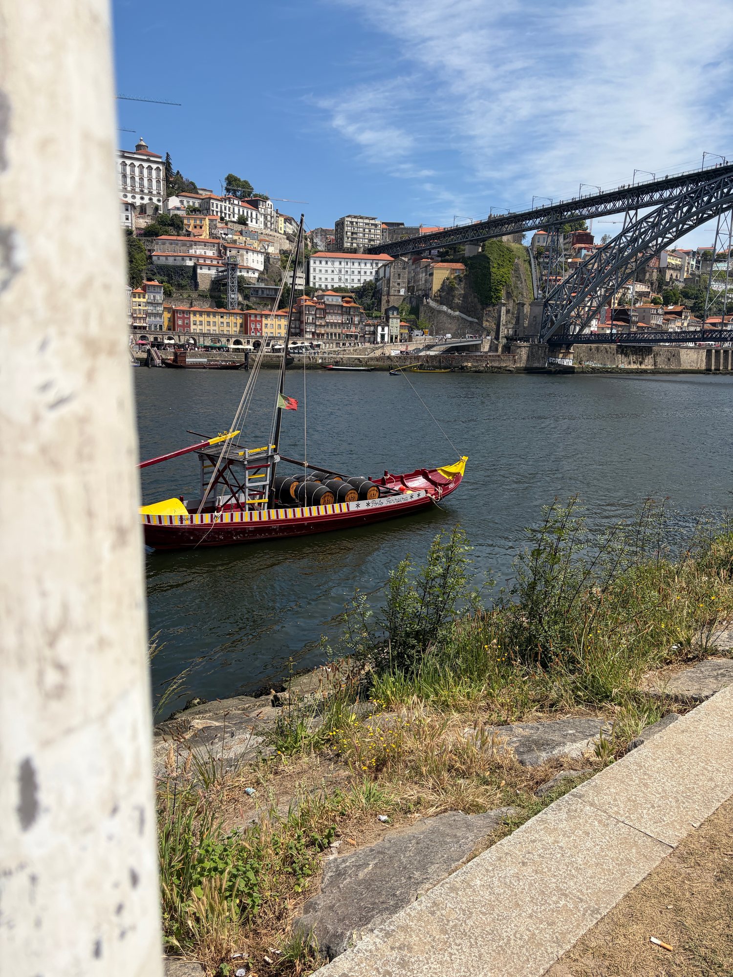 A traditional rabelo boat on the River Douro beside Cais de Gaia
