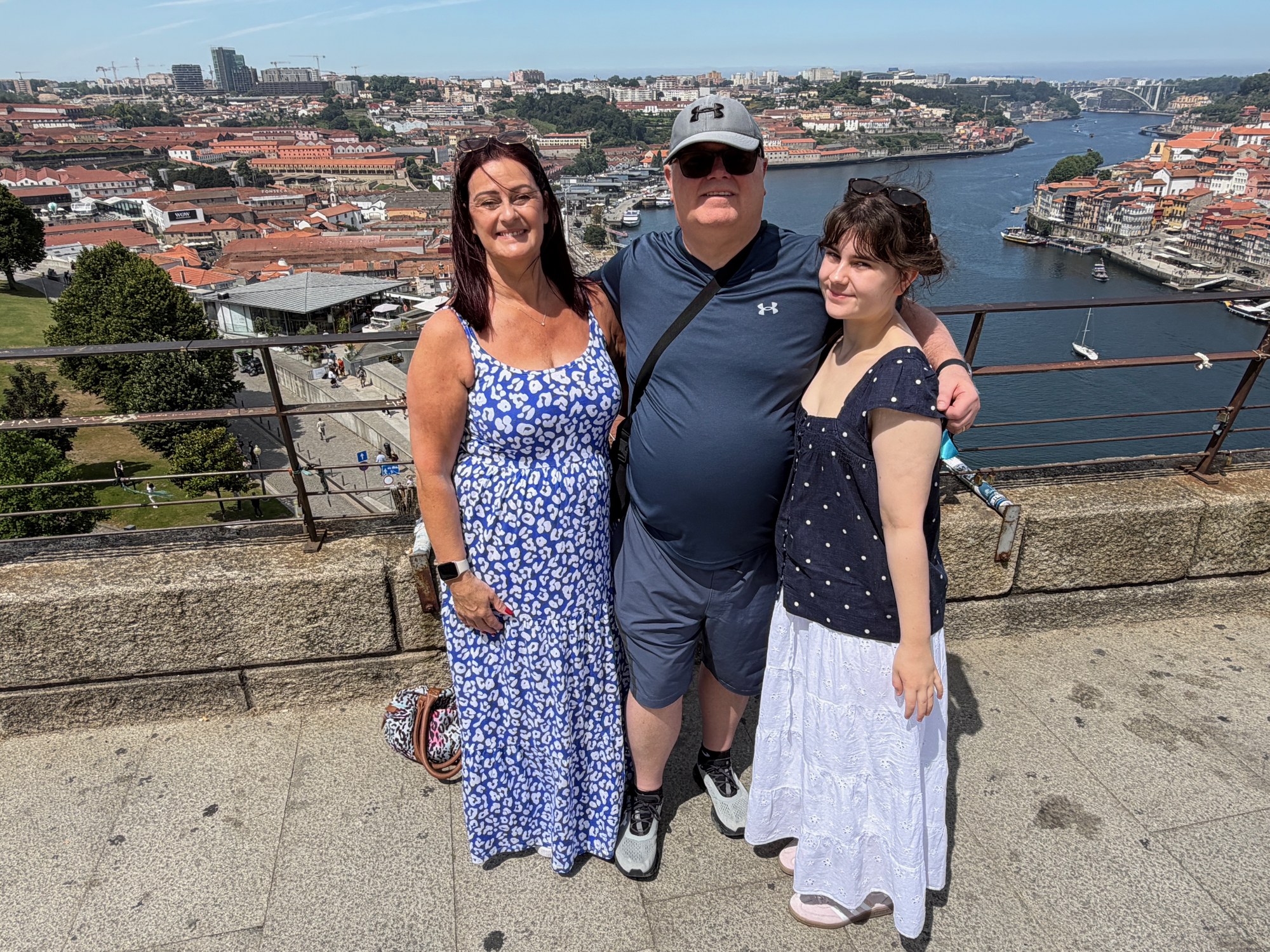 Sarah, Chris and Sally overlooking Porto and the River Douro from Serra do Pilar