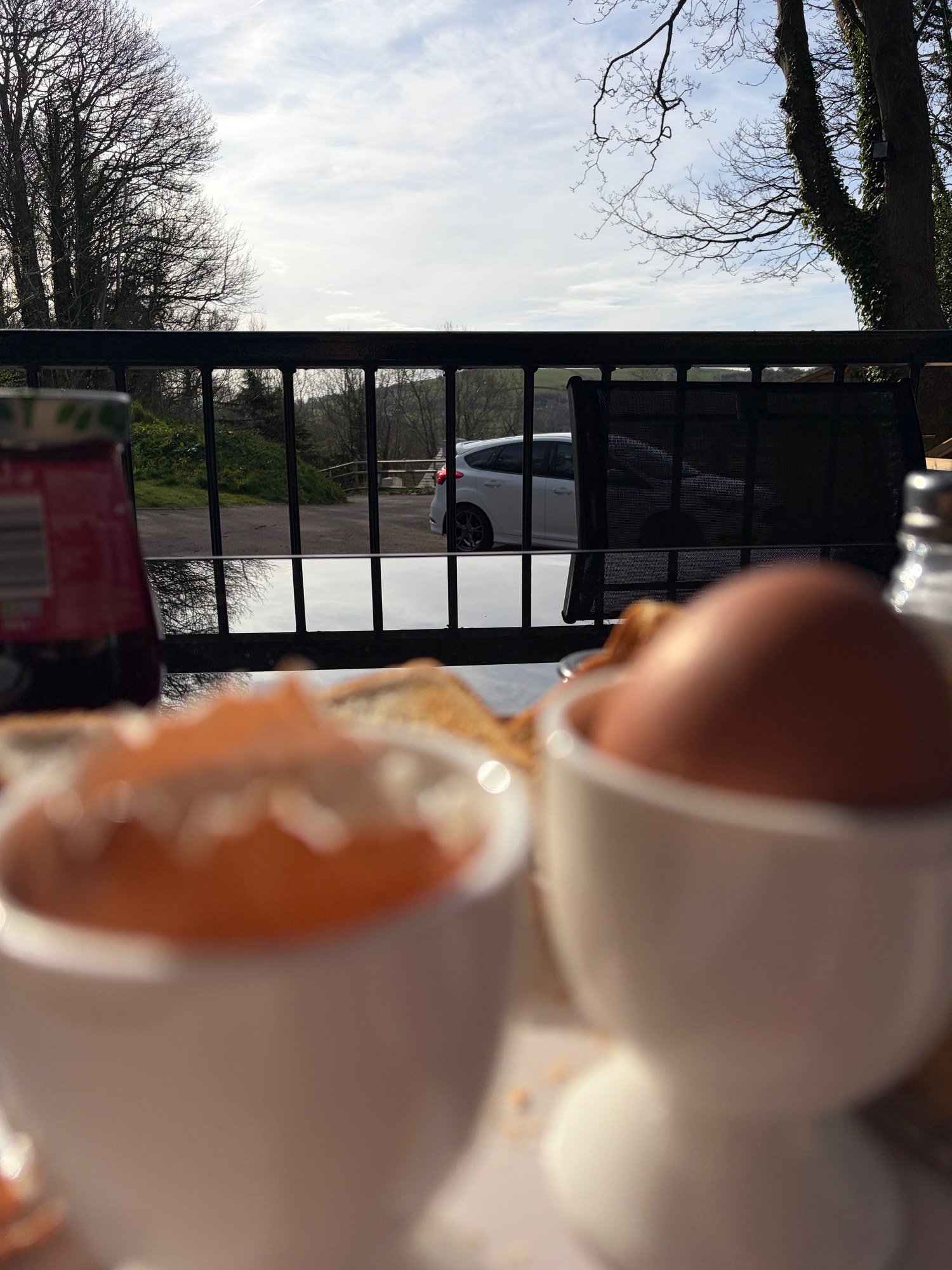 Breakfast laid out on the deck at Sycamore Cabin